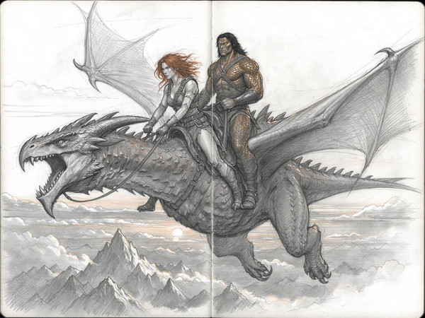 Seedream 5.0 Flash — Dragonrider at Dawn — Sketch