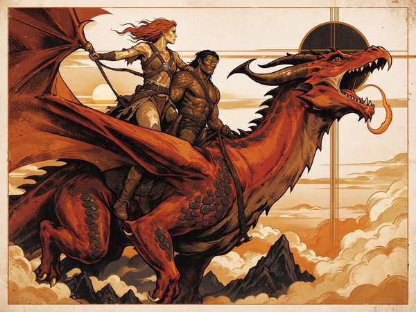 Seedream 5.0 Flash — Dragonrider at Dawn — Vintage Poster