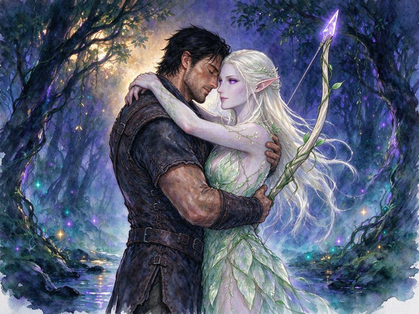 Seedream 5.0 Flash — Fantasy Romance in the Whispering Grove — Watercolor