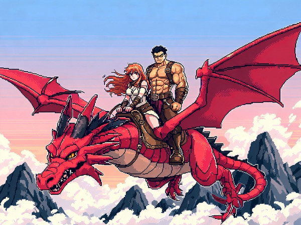 Seedream V5 Lite (NSFW) — Dragonrider at Dawn — Pixel Art