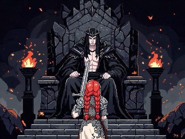 Seedream V5 Lite (NSFW) — The Shieldmaiden and the Dark Lord — Pixel Art