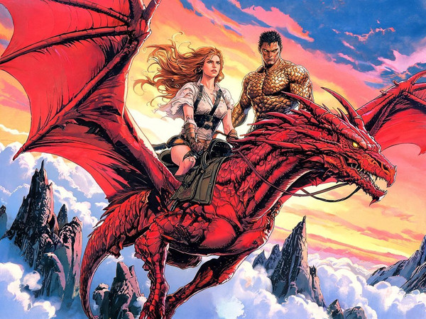 Seedream V5 Lite (NSFW) — Dragonrider at Dawn — Retro Sci-Fi