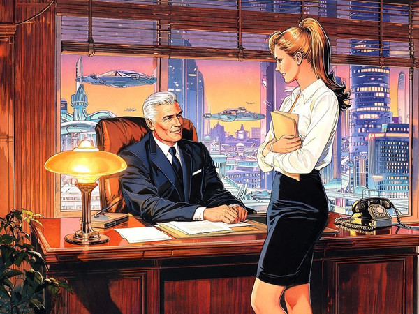 Seedream V5 Lite (NSFW) — Office Heat Classics — Retro Sci-Fi