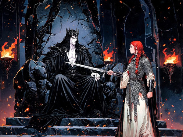 Seedream V5 Lite (NSFW) — The Shieldmaiden and the Dark Lord — Retro Sci-Fi