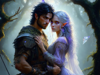 Stable Diffusion V35 Medium generated image for Fantasy Romance in the Whispering Grove - Digital Art