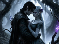 Stable Diffusion V35 Medium generated image for Fantasy Romance in the Whispering Grove - Film Noir