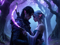 Stable Diffusion V35 Medium generated image for Fantasy Romance in the Whispering Grove - Neo Noir