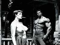 Stable Diffusion V35 Medium generated image for Cabin in the Woods - Noir Comic