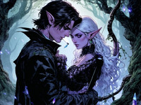 Stable Diffusion V35 Medium generated image for Fantasy Romance in the Whispering Grove - Noir Comic