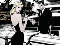 Stable Diffusion V35 Medium generated image for Luxury Yacht Romance - Noir Comic