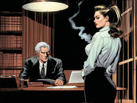 Stable Diffusion V35 Medium generated image for Office Heat Classics - Noir Comic