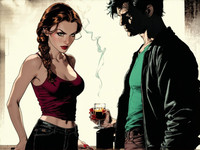 Stable Diffusion V35 Medium generated image for Speakeasy Hidden Tension - Noir Comic