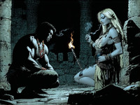 Stable Diffusion V35 Medium generated image for Tribal Guardian's Desire - Noir Comic