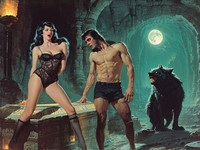 Stable Diffusion V35 Medium generated image for Moonlit Horror-Erotica Blend - Retro Sci-Fi