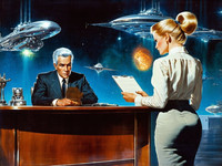 Stable Diffusion V35 Medium generated image for Office Heat Classics - Retro Sci-Fi