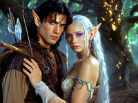 Stable Diffusion V35 Medium generated image for Fantasy Romance in the Whispering Grove - Retro