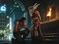 Wan V2.2 A14B generated image for Tribal Guardian's Desire - Neo Noir