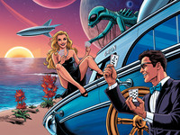 Wan V2.2 A14B generated image for Luxury Yacht Romance - Retro Sci-Fi