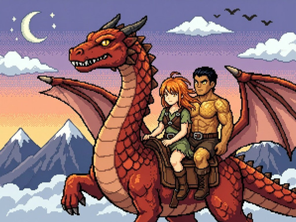 Wan V2.7 (NSFW) — Dragonrider at Dawn — Pixel Art