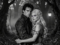 Z-Image Turbo generated image for Fantasy Romance in the Whispering Grove - Film Noir