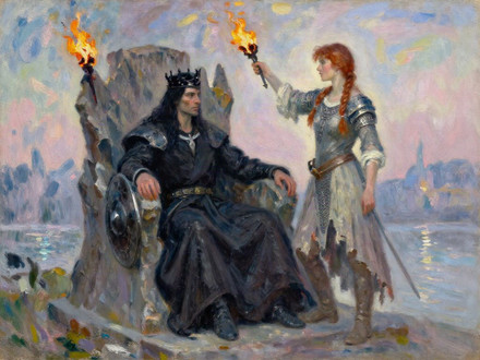 The Shieldmaiden and the Dark Lord — Impressionism — Z-Image Turbo