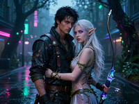 Z-Image Turbo generated image for Fantasy Romance in the Whispering Grove - Neo Noir