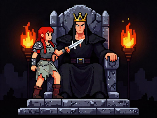 Z-Image Turbo — The Shieldmaiden and the Dark Lord — Pixel Art