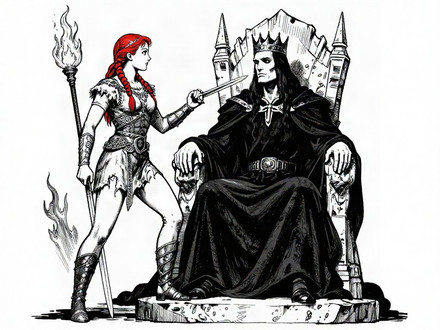 The Shieldmaiden and the Dark Lord — Pulp Ink — Z-Image Turbo