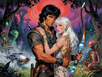 Z-Image Turbo generated image for Fantasy Romance in the Whispering Grove - Retro Sci-Fi