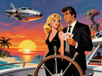 Z-Image Turbo generated image for Luxury Yacht Romance - Retro Sci-Fi
