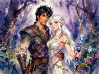 Z-Image Turbo generated image for Fantasy Romance in the Whispering Grove - Watercolor