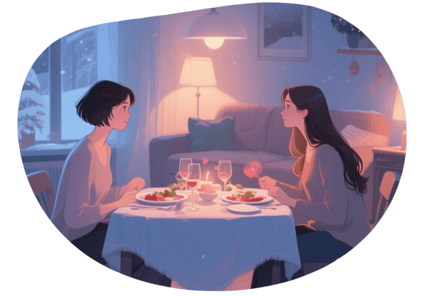 Masculine & Feminine Flirtation Evening date idea illustration