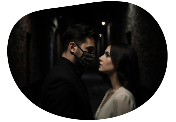 Masked Encounter in the Shadows date idea illustration