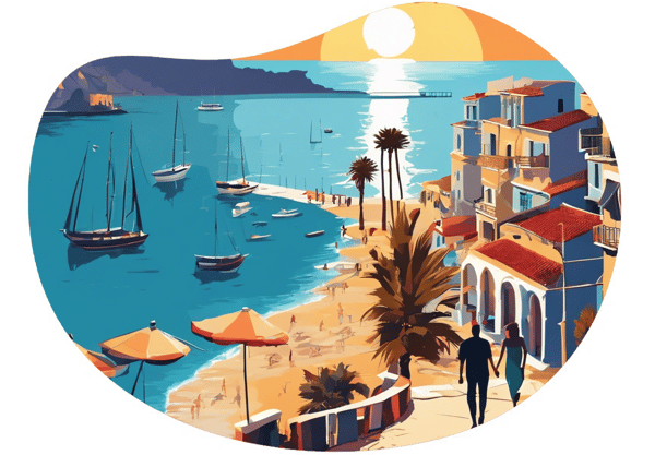 Mediterranean Coast Sunset Seashore Stroll date idea illustration