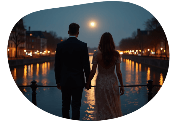 Moonlit Stroll Along the Scheldt River date idea illustration