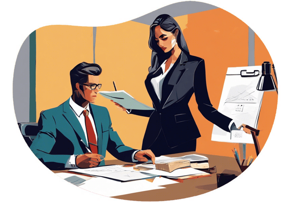 Office Fantasy: The Demanding Boss and the Diligent Worker date idea illustration