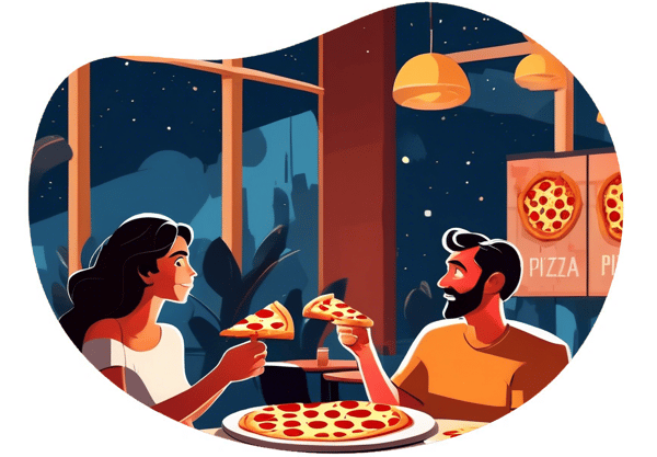 Pizza and Cinema Night in Lidköping date idea illustration