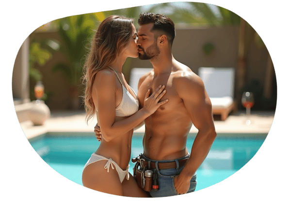 Poolside Temptation: Tony and Ava's Secret Encounter date idea illustration