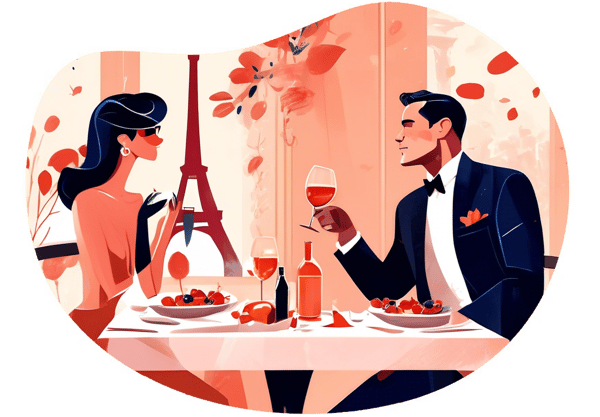 Private Food and Wine Tasting in Romantic Paris date idea illustration