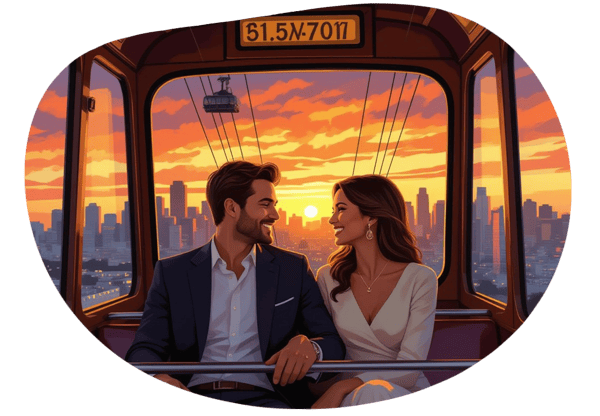Romantic Cable Car Ride and Sunset Dinner in San Francisco date idea illustration