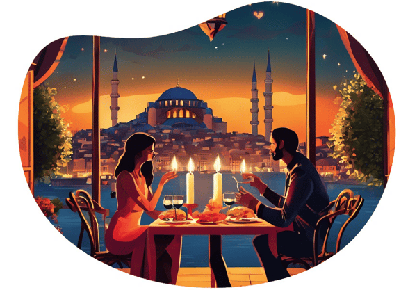Romantic Dinner in an Istanbul Rooftop Restaurant date idea illustration
