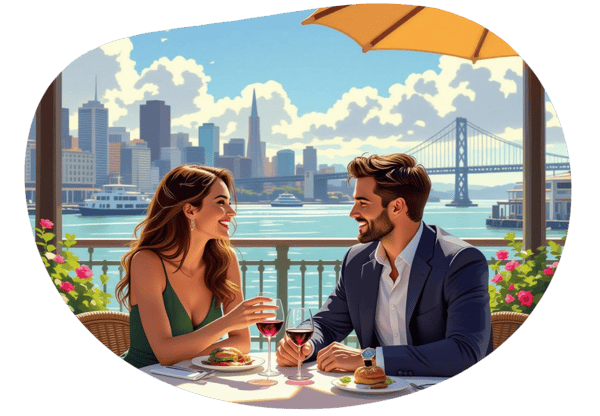 Romantic Ferry Building Lunch Date date idea illustration