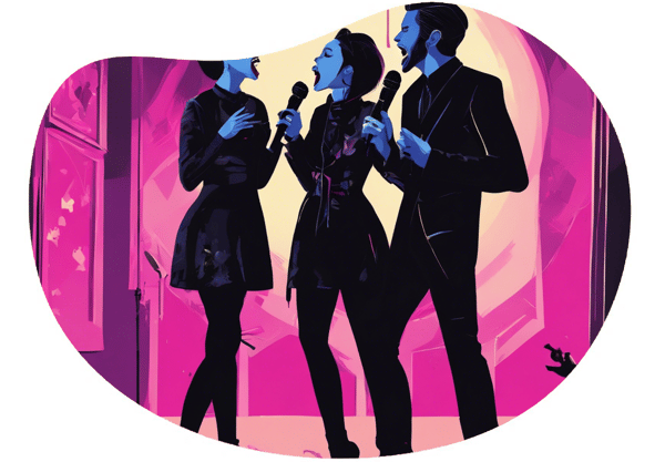 Romantic Goth-inspired Karaoke Night date idea illustration