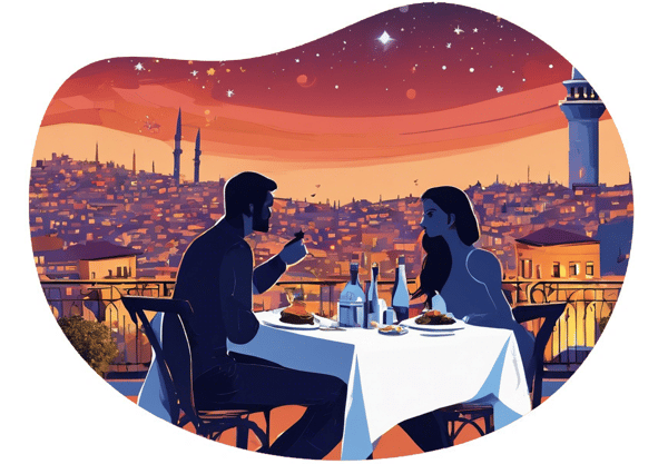 Romantic Rooftop Dinner Date date idea illustration