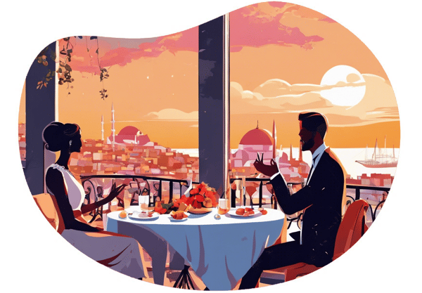 Romantic Rooftop Dinner in the Heart of Istanbul date idea illustration