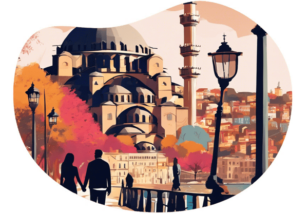 Romantic Stroll at Istanbul Ortakoy Pier date idea illustration