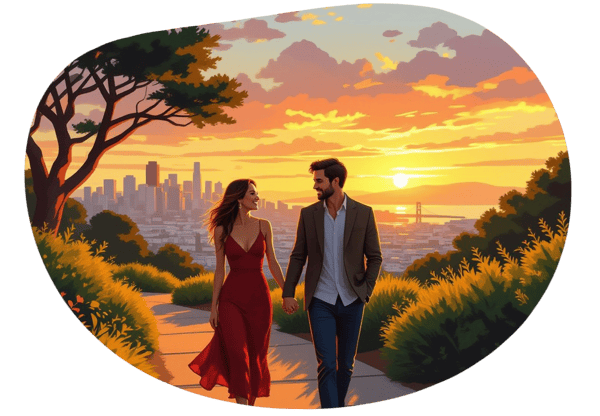 Romantic Sunset Walk in the Presidio date idea illustration