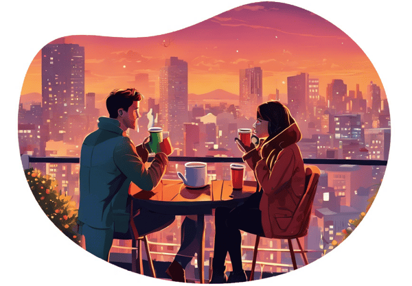 Rooftop Hot Chocolate at Skygarden in Linz, Austria date idea illustration