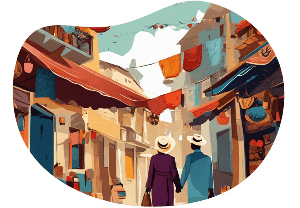 Scenic Walk and Antique Market Exploration date idea illustration