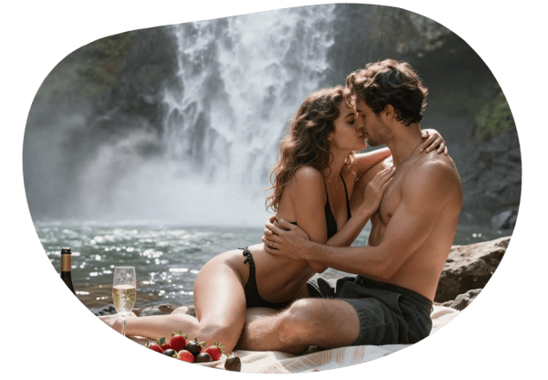 Secluded Waterfall Escape with Cheyene and Dj date idea illustration
